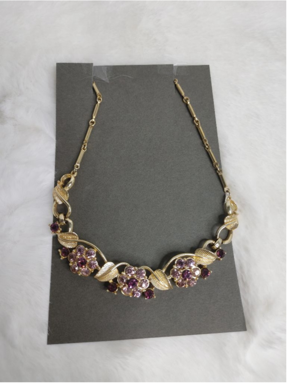 Vintage Women's Coro 15" Gold Tone Purple Rhinestone Floral Choker Necklace